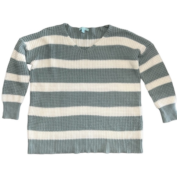 She + Sky chunky knit blue and white striped oversized sweater size Small - Picture 2 of 10